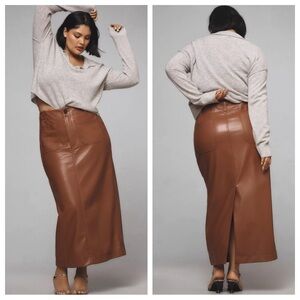 New Anthropologie Maeve Colette faux leather maxi skirt chocolate brown sz 1X